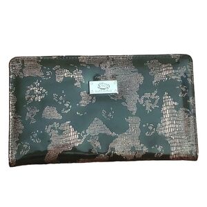 M Made In Italy Abstract Print Black Metallic Rose Bronze Zip Clutch Bag Purse